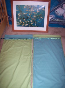 blue and green nursery curtains with trim