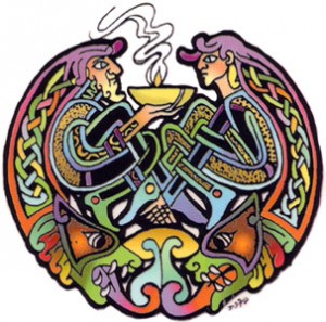 celtic man and woman profile over soup